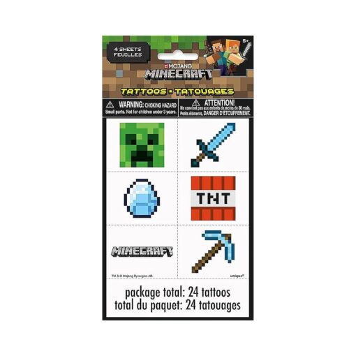 Multicolor Minecraft Tattoos ( 24 Count ) - Perfect for Kids ' Parties, Themed Events, and Gaming Celebrations