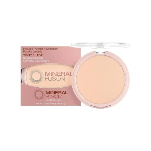 Mineral Fusion Pressed Powder Foundation, Warm 1 - Light/Med Skin w/Yellowish Undertones, Age Defying Foundation Makeup with Matte Finish, Talc Free Face Powder, Hypoallergenic, Cruelty-Free, 0.32 Oz