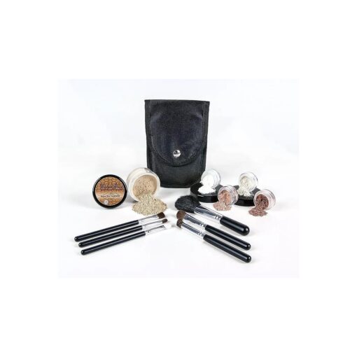 STARTER KIT with BRUSH SET ( WARM Neutral Shade-Most Popular ) Mineral Makeup Kit Bare Face Loose Powder Natural Matte Foundation Cover