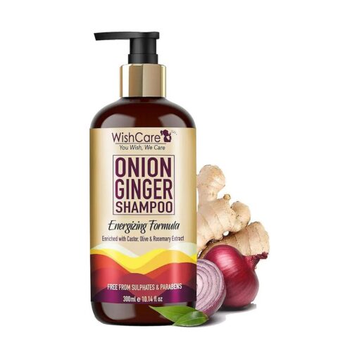 Onion Ginger Shampoo - Energizing Formula - Free from Mineral Oils, Sulphates & Parabens - For All Hair Types - 300 Ml