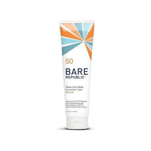 Bare Republic Sport Mineral Sunscreen SPF 50 Sunblock Body Lotion, Free of Chemical Actives, Vanilla Coco Scent, 5 Fl Oz