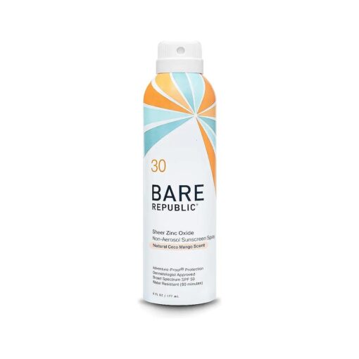 Mineral Sunscreen SPF 30 Sunblock Spray, Sheer and Non-Greasy Finish, Coconut Mango Scent, 6 Fl Oz