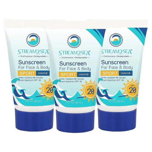 SPF 20 Mineral Sunscreen Biodegradable and Reef Safe, 1 Fl oz Pack of 3 Travel Size Paraben Free Non Greasy, Moisturizing Mineral Sunscreen For Face, Body Protection Against UVA and UVB