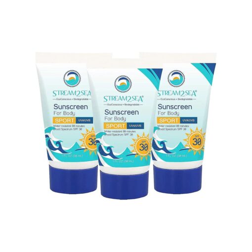 SPF 30 Mineral Sunscreen Biodegradable and Reef Safe, 1 Fl oz Travel Size Pack of 3, Paraben Free Non Greasy and Moisturizing Mineral Sunscreen For Face and Body Against UVA and UVB