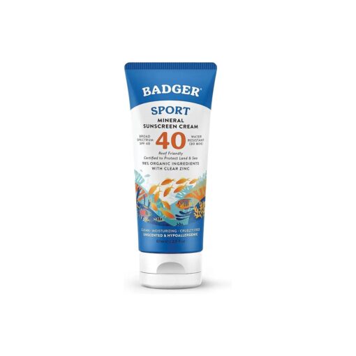 Reef Safe Sunscreen, SPF 40 Sport Mineral Sunscreen, 98 % Organic Sunscreen Ingredients, Broad Spectrum, Water Resistant, Zinc Oxide Sunscreen, Unscented, 2.9 fl oz