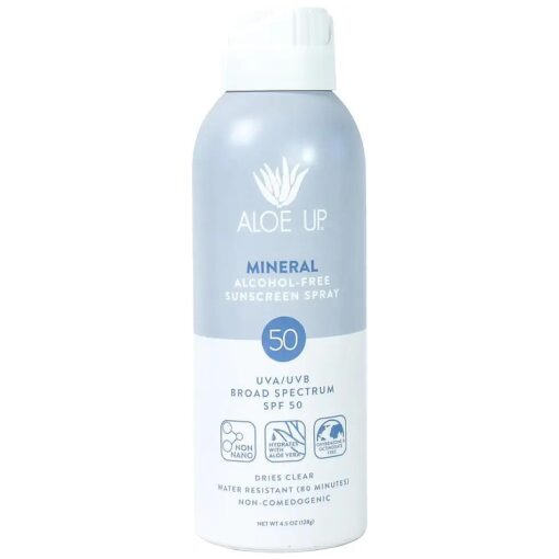 Continuous Mineral Sunscreen Spray SPF 50- Alcohol-Free Broad Spectrum UVA/UVB Sunscreen Protector for Face and Body - With Gen2 Zinc Oxide and Aloe Vera - Dries Clear - Reef Safe - 4.5 Oz