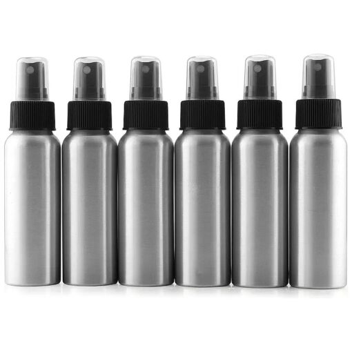 Cornucopia 2-Ounce Aluminum Fine Mist Spray Bottles ( 6-Pack ) ; Empty Mini Metal Atomizer Bottles, 2.75oz Travel/Purse/Sample Size