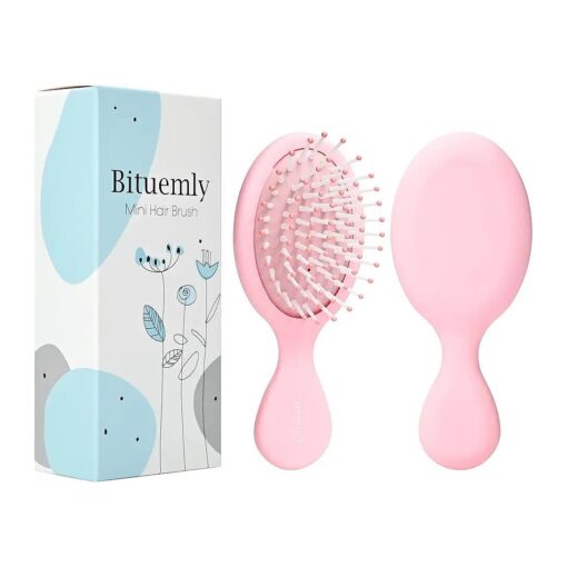 Mini Hair Brush, Detangling Hairbrush for Dry and Wet Hair, Small Size Travel Detangler Brush for Girls Boys Kids Women Men for All Hair Types Pink