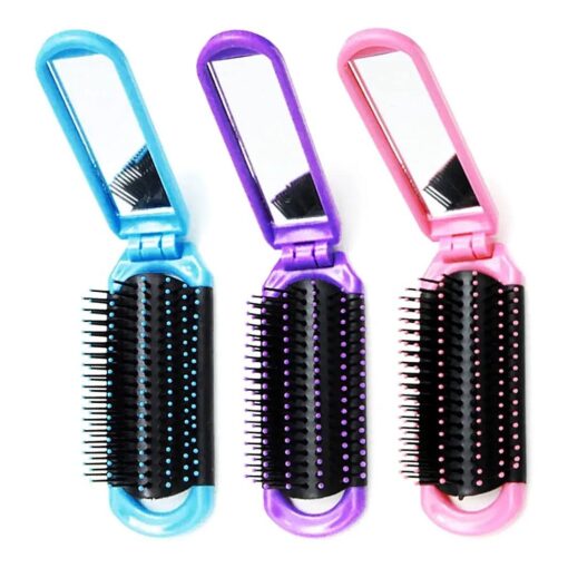 ( 3 Pack ) Mini Folding Mirror Pretty Detangler Hair Brush Detangling Comb for Adults & Kids