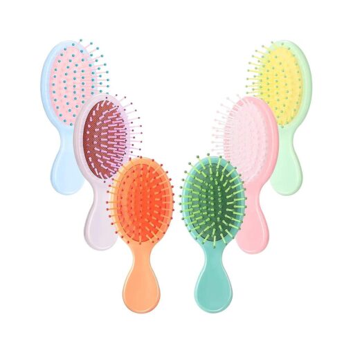 6 Pack Mini Wet Hair Brush Travel Detangling Brush Kids Detangler Hair Brushes Toddler Baby Small Detangler Brush Soft Bristle Hair Brush for Women Wet Dry Curly Hair, 6 Colors ( Bright Colors )