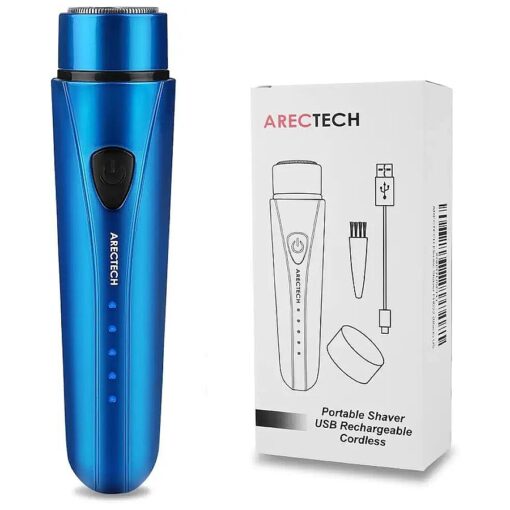 ARECTECH Mini Portable Shaver Pocket Razors Electric Razor for Men USB Rechargeable LED Battery Display Best for Travel Shaves Touch Up Shaves Cordless Blue