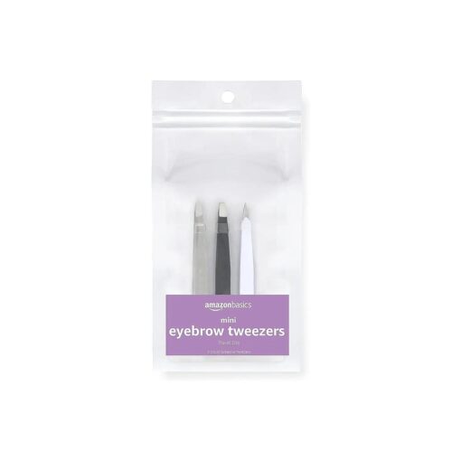 Basics Mini Eyebrow Tweezers 3-Pack, Black/White/Grey