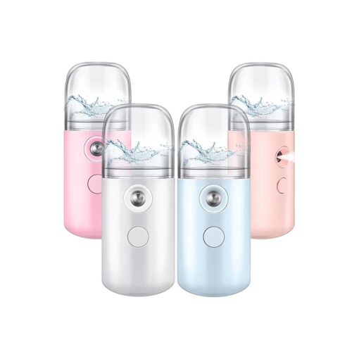 4 Pieces Nano Sprayer Nano Facial Mister Portable Mini Face Mist Handy Sprayer Atomization Eyelash Extensions Cool Facial Steamer for Skin Care USB Rechargeable ( White, Light Pink, Blue, Pink )