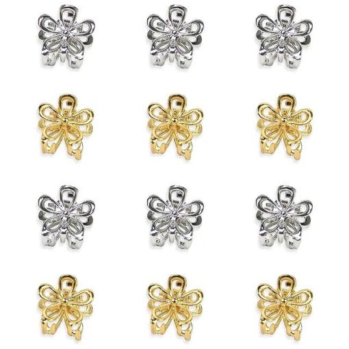 YISSION 12PCS Small Flower Hair Clips for Women Girls Cute Hair Barrettes Metal Hair Claw Clips Tiny Flower Hair Clips for Thin Thick Hair Mini Gold Silver Flower Claw Clips Hair Accessories for Women Girls