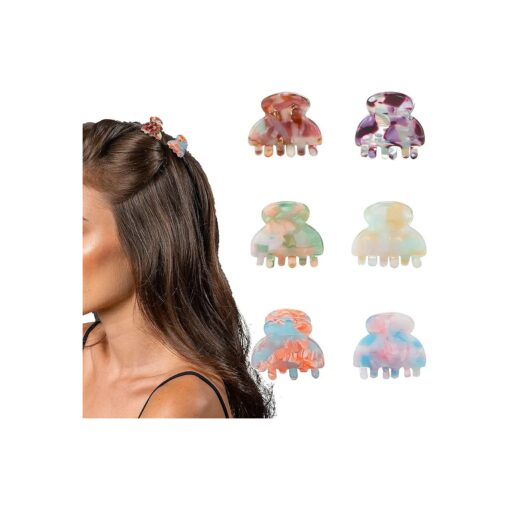 Cobahom 6Pcs 1.06 Inch Small Hair Clips Mini Hair Claws Tortoise Shell Jaw Clips Floral Hair Clips Acrylic Hair Jaw Clips Clamps for Women Girls, Spring Colors