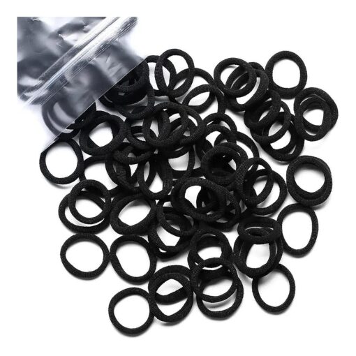 WANBY Hair Ties Mini Seamless Black Hair Bands Soft Elastics Ponytail Holders Hair Ties for Girls Toddler ( 100 Pcs )