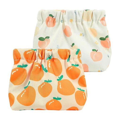 Mini Makeup Bag, 2PCS Pocket Cosmetic Bag, Waterproof Printed Floral Makeup Pouch, Small Makeup Bag for Purse Travel Makeup Organizer Bag for Lipstick Headphones Jewelry ( Orange & Apricot )