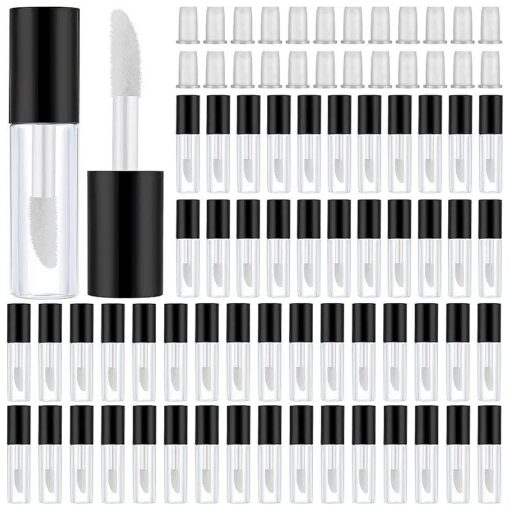 100 Pieces 1.2 ml Clear Mini Lip Gloss Tube Refillable Empty Lip Balm Gloss Containers Bottles Transparent Mini Lipstick Containers for Women Girls DIY Makeup ( Black )