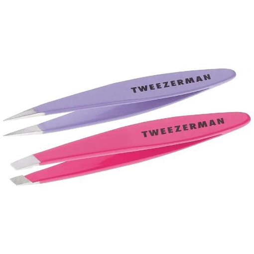 Tweezerman Mini Slant and Point Tip Tweezer - Tweezers Set for Eyebrows, Facial Hair, Ingrown Hairs