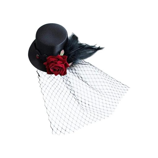 Small Top Hat Black Veil Hair Clip Flower Decor Top Hat Hair Accessories for Masquerade and Halloween