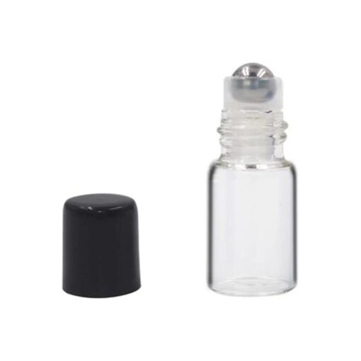 25 Packs Mini Clear Glass Metal Roller Ball Bottles Refillable Travel Aromatherapy Essential Oil Fragrance Cosmetics Lotion Lip Balm Roll on Glass Bottles ( 2ml )