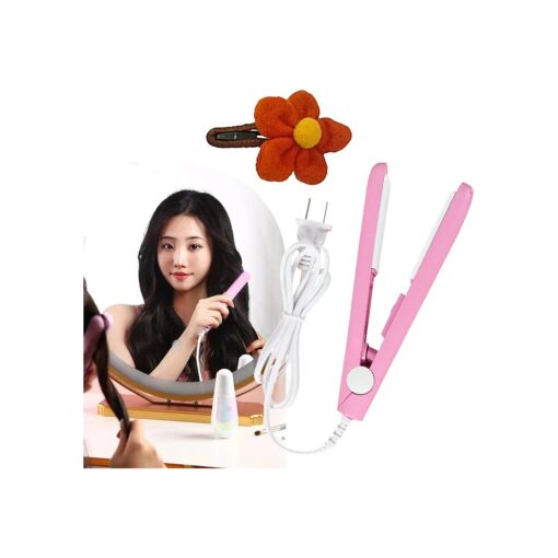 Werdeny Mini Hair Curler, Werdeny Mini Hair Curler for Short Fine Hair, 2 in 1 Mini Ceramic Curler and Hair Straightener, Curling Iron, Suitable for Straight and Curly Hair ( Pink )