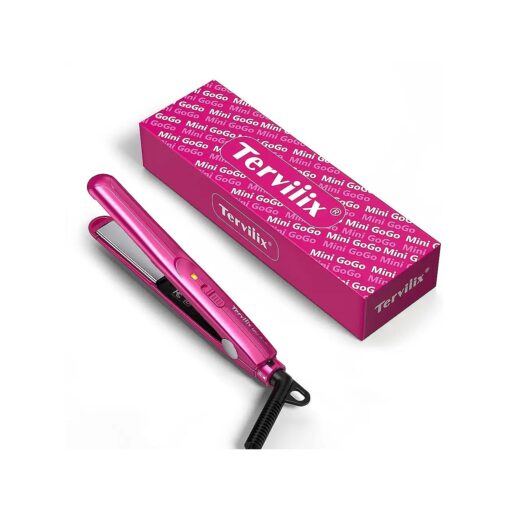 Terviiix Mini Flat Iron for Travel, 1/2" Small Hair Straightener for Short Hair/Bangs, 0.5" Portable Ceramic Straightening Irons, Dual Voltage, Pouch Included, Compact Size, Pink