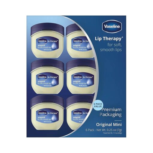 Vaseline Lip Therapy Original - Mini Vaseline Lip Balm, Hydrating Petroleum Jelly, Clear Lip Gloss, Travel-Size, 0.25 Oz Ea ( Pack of 6 )