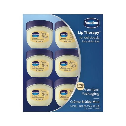 Vaseline Lip Therapy Creme Brulee Mini, White Petrolatum, Advanced Moisturizer, Relieves Dull and Dry Skin, Mini Vaseline Petroleum Jelly, Soft & Smooth Vaseline Lips ( Pack of 6-0.25 Oz Ea )