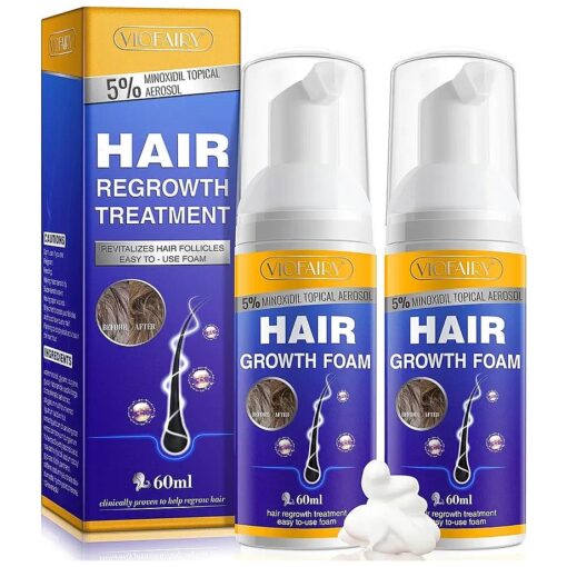 5 % Minoxidil Hair Growth Foam - Biotin & 5 % Minoxidil Treatment for Stronger Thicker Longer Hair - Natural Hair Growth Thickening Treatment - Stop Thinning & Hair Loss for Men & Women 2oz ( 2 Pcs )