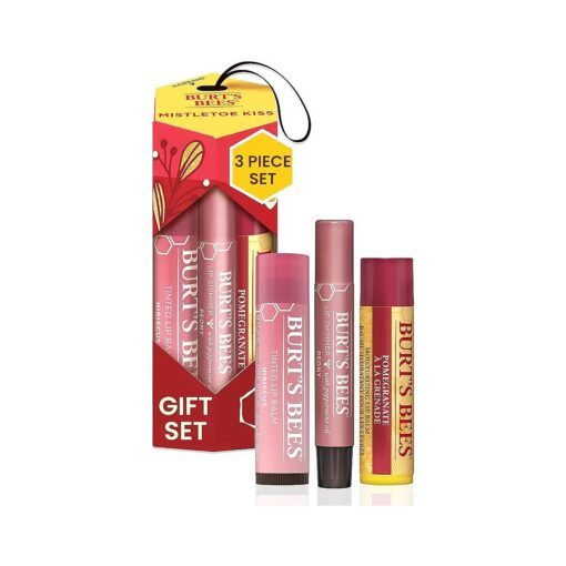 Burt 's Bees Mistletoe Kiss Lip Care Stocking Stuffers Holiday Gift Set, Mistletoe Kiss Set, Pomegranate, Peony & Hibiscus