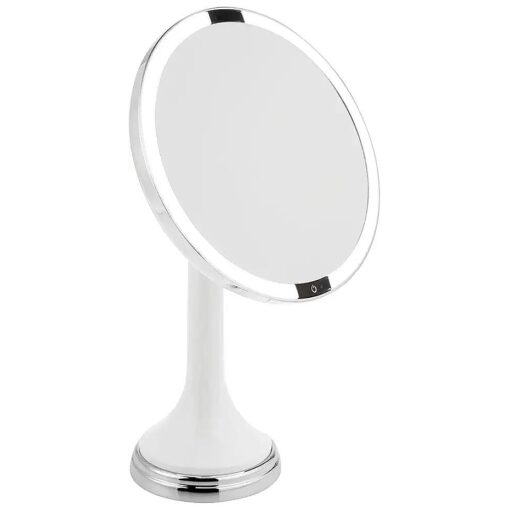 mDesign Modern Motion Sensor LED Lighted Makeup Bathroom Vanity Mirror, Large 8" Round, 3X Magnification, Hands-Free, Rechargeable and Cordless - White/Chrome