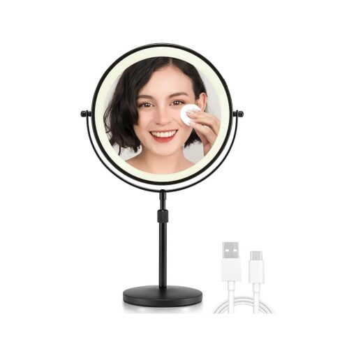 OMIRO 8.5 Inches Lighted Mirror with 3X/10X Magnifications, Double Sided Swivel Vanity Makeup Mirror with Height-Adjustable Stand ( Black )