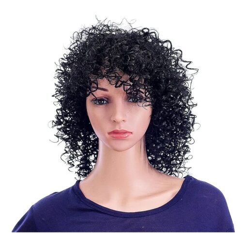 SWACC 12-Inch Short Big Bouffant Curly Wigs for Women Synthetic Heat Resistant Fiber Hair Pieces with Wig Cap ( 1B-Off Black )