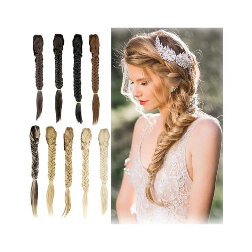 FUT Ponytail Fishtail Braid Extension Long Clip on Bun with Claw Clip Synthetic Ponytail Hairpieces