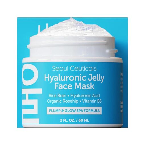 SeoulCeuticals Korean Skin Care Hyaluronic Acid Jelly Face Mask - Rice Bran + Vit B5 + Rosehip Anti Aging K Beauty Skincare for Plump Glowing Skin 2oz