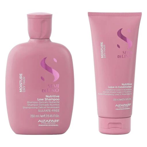 Alfaparf Milano Semi di Lino Moisture Nutritive Shampoo and Conditioner Set for Dry Hair - Sulfate Free Moisturizing Shampoo and Conditioner - Safe on Color Treated Hair - Adds Shine and Softness