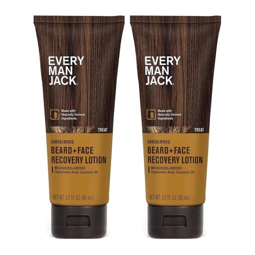 Every Man Jack Beard + Face Recovery Lotion - Moisturizes Relieves Dry Skin and Beard Itch - Light Sandalwood Scent - Made w/Naturally Derived Ingredients like Coconut Oil, and Witch Hazel - 3.2oz