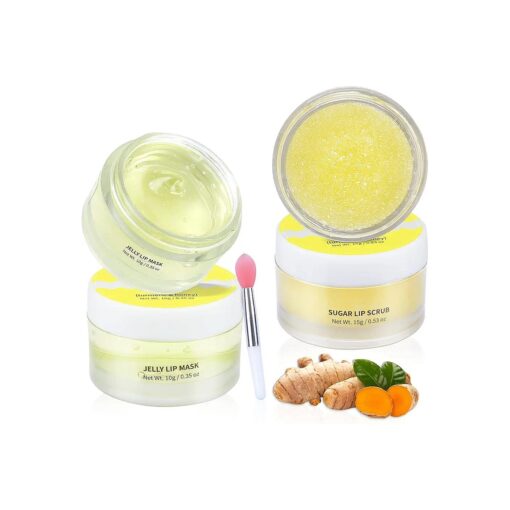 ANAIRUI Lip Therapy Set - Lip Care Kit - Includes Sugar Lip Scrub & Jelly Lip Sleep Mask, Lips Balm & Moisturizer, Dark Lip Care, Moisturizing for Fuller, Softer Lips ( Turmeric & Honey )