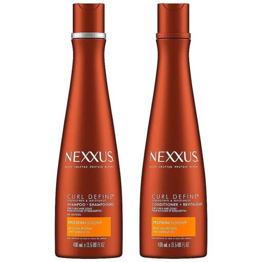 Nexxus Curl Define Shampoo and Conditioner ProteinFusion 2 Count for Curly and Coily Hair Strengthening & Moisturizing Sulfate-Free Hair Products with Marula Oil 13.5 oz