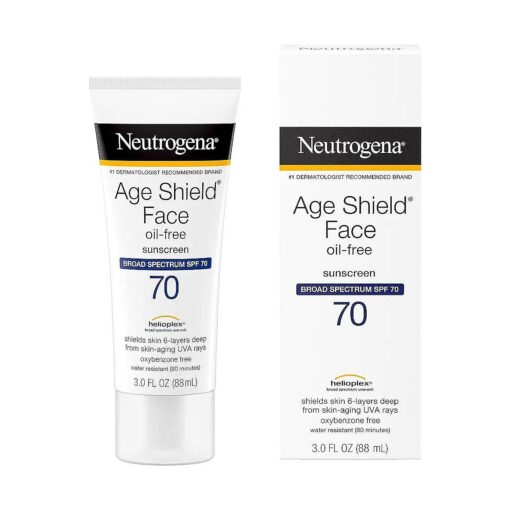 Neutrogena Age Shield Anti-Oxidant Face Lotion Sunscreen with Broad Spectrum SPF 70, Oil-Free & Non-Comedogenic Moisturizing Sunscreen to Prevent Signs of Aging, 3 fl, oz ( Pack of 2 )