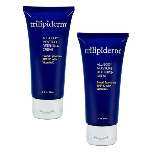 Trilipiderm All-Body Moisture Retention Creme Broad Spectrum SPF 30 with Vitamin D - 2-PACK of Travel-Size 3 Ounce Tubes - Plant-Based All-Day Hydration, Sunscreen for Body and Face