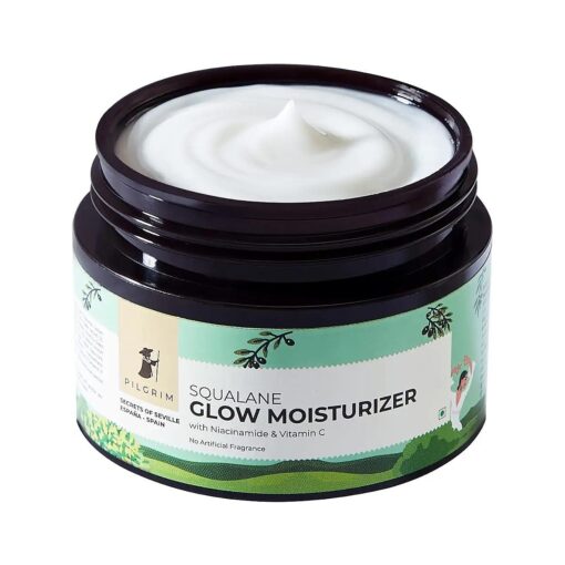 Pilgrim Squalane ( Plant ) Glow Moisturizer for face with Niacinamide & Vitamin C | Moisturizer for dry skin hydration | Face moisturizer with vitamin c for glowing skin | Non-greasy | 50 gm