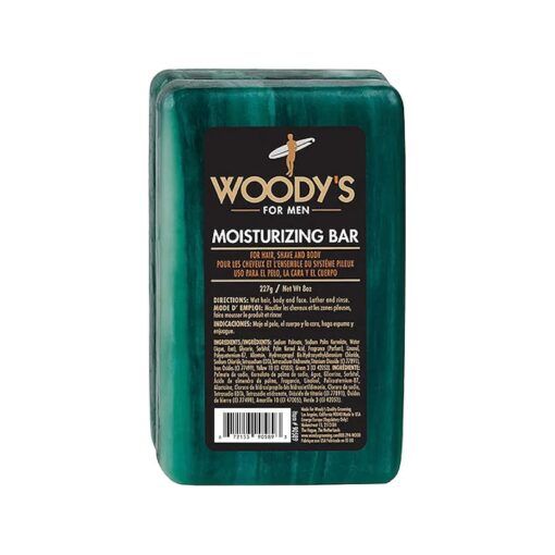 Woody 's 3-in-1 Moisturizing Bar for Men, For Hair, Shave, and Body, All-Purpose Massage Bar Soap, Gentle Massage, Adds Moisture, for All Hair and Skin Types, Peppermint Fresh Scent, 8 oz, 1-pc