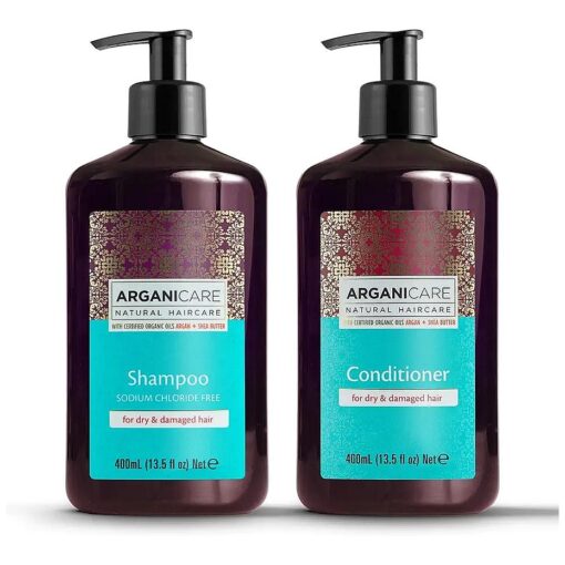 Arganicare Argan Oil Shampoo and Conditioner Set for Dry and Damaged Hair - Moisturizing Deep Conditioning Treatment Enriched with Organic Argan Oil & Shea Moisture for Men, Women and Kids | 27 Fl Oz