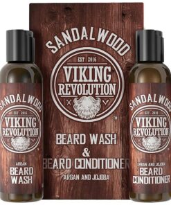 Viking Revolution Beard Wash & Beard Conditioner Set w/Argan & Jojoba Oils - Softens & Strengthens - Natural Sandalwood Scent - Beard Shampoo w/Beard Oil ( 5oz )