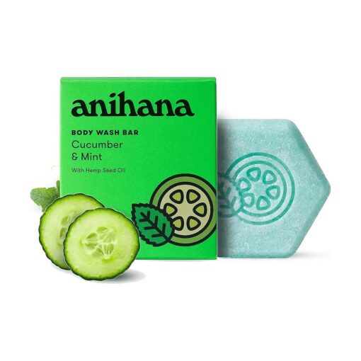 ANIHANA Body Wash Bar with Coconut Oil and Hemp Seed Oil Moisturizing Gentle Soft Skin Care Paraben Free Cruelty Free Refreshing Cucumber & Mint Scent 2.8 oz