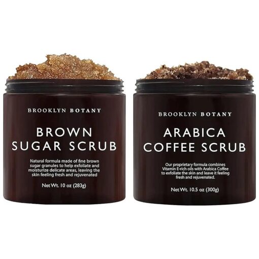 Brooklyn Botany Brown Sugar Body Scrub & Arabica Coffee Body Scrub - Exfoliating Body Scrub - Anti Cellulite Scrub Helps Fight Stretch Marks, Cellulite, Veins and Eczema - Gift for Women - 10 oz