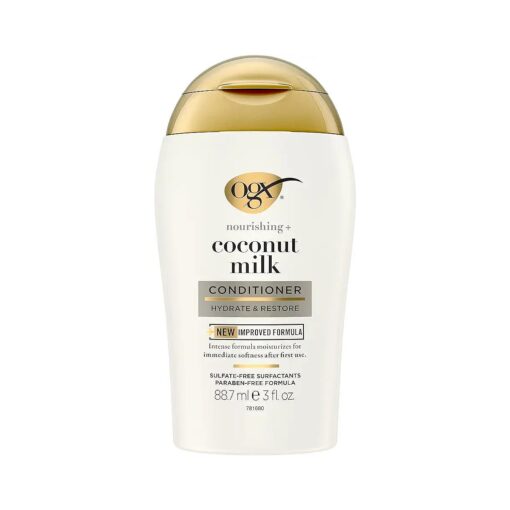 OGX Nourishing + Coconut Milk Moisturizing Conditioner, Hydrating & Restoring Conditioner Moisturizes for Soft Hair After the First Use, Travel Size, TSA-Compliant, 3 fl, oz