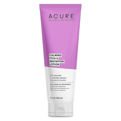 ACURE Calming Itch & Irritation Lotion - Moisturizing Lotion with Colloidal Oatmeal, Cocoa, Shea Butter Blend - Soothing Relief Cream with Lavender Aroma for Irritated Dry Skin - 100 % Vegan - 8 Fl Oz